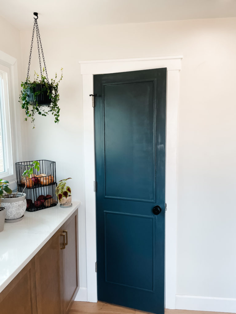 black door with decorative trim and white craftsman molding